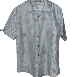 BOHIO Linen Button Up Shirt Striped Lightweight Casual Blue White Mens Large